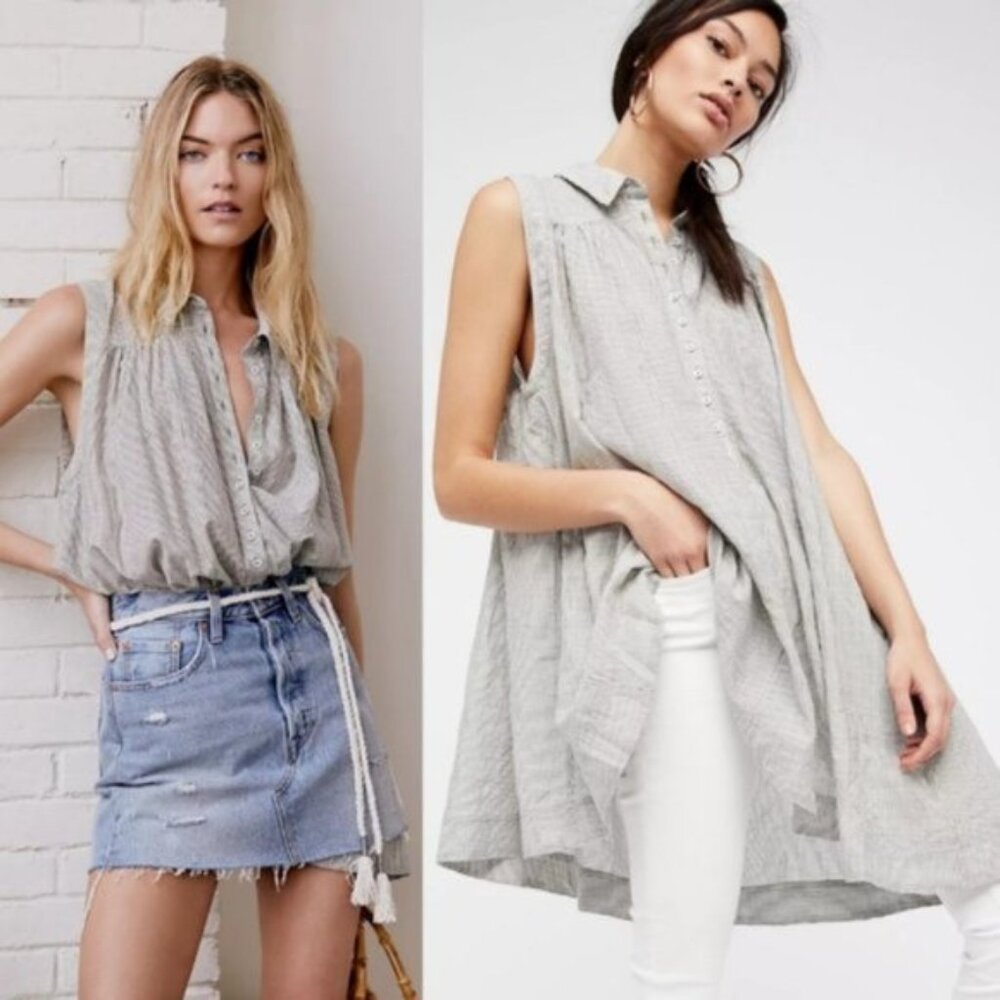 Free People 'Young Spirit' Striped Dress Tunic Lagenlook Asymmetrical Hem size S